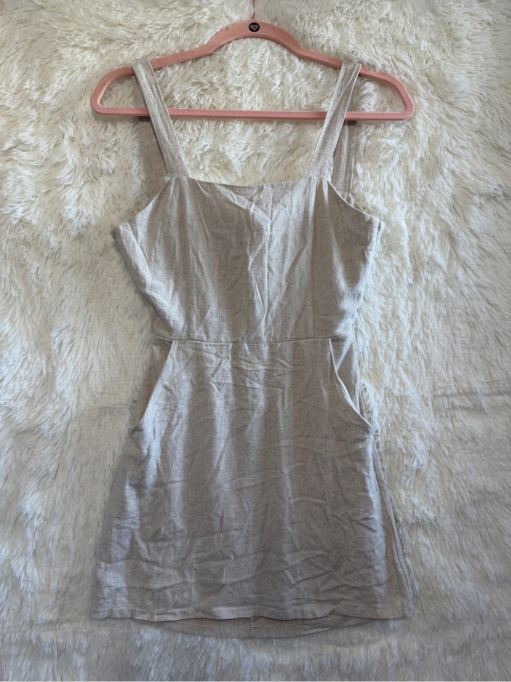 One Clothing Womens Open Back Linen Blend Mini Dress Size XS Cream Pockets